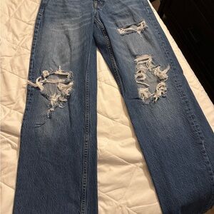 Aeropostale Blue Straight Leg Jeans with Vintage Distressing